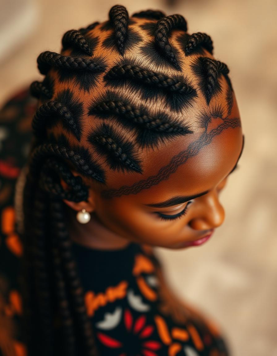 Custom geometric cornrow design